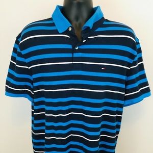 Tommy Hillfiger Men's Blue Stripe Polo Shirt Sz L